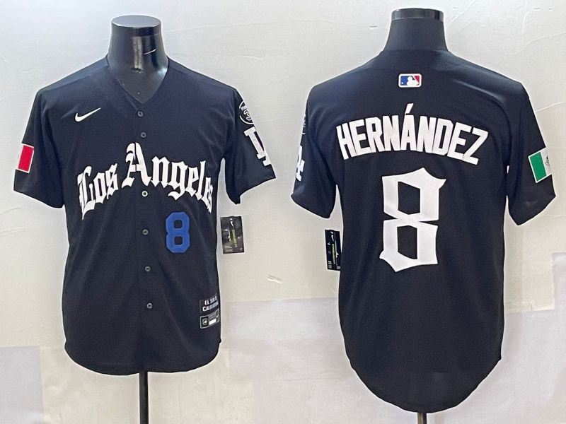 Men Los Angeles Dodgers 8 Hernandez Black Five generations Joint Name 2025 Nike MLB Jersey style 2